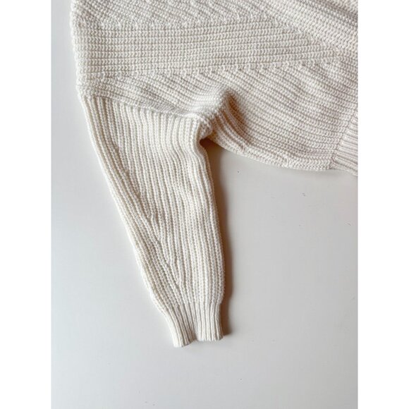 MAEVE Ivory Cotton Acrylic Ribbed Knit Sculptured V-Neck Sweater, Size M - Picture 8 of 13